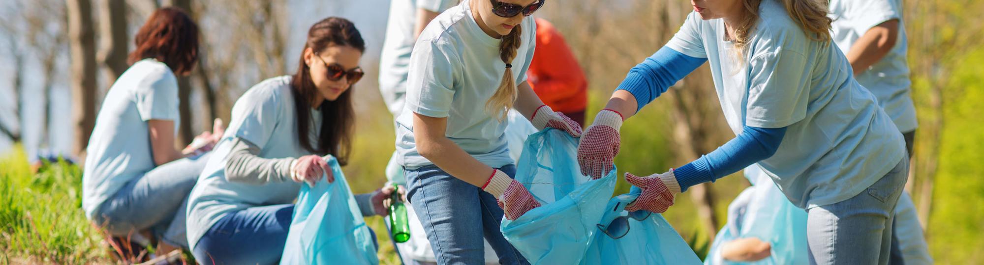 Volunteers picking up trash